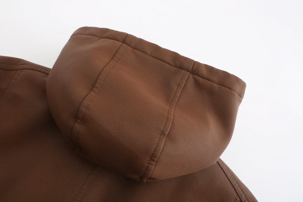 Stylish men's jacket in leather look – Hood with drawstring and ribbed cuff