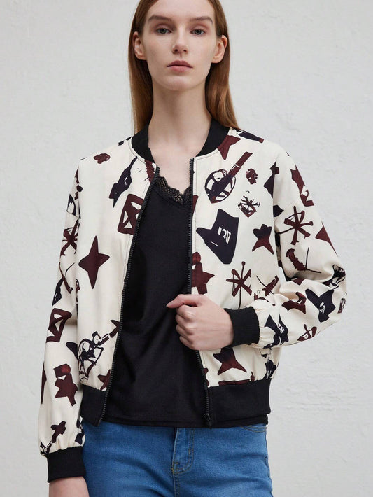 Zéphira – Veste bomber tendance pour femme avec impression musicale pour automne et hiver
