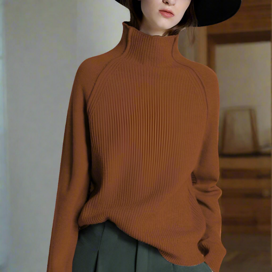 Marlinde – Pull à col roulé côtelé confortable pour femmes