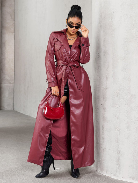 Ellinor – Trench-coat long élégant en cuir PU pour femme
