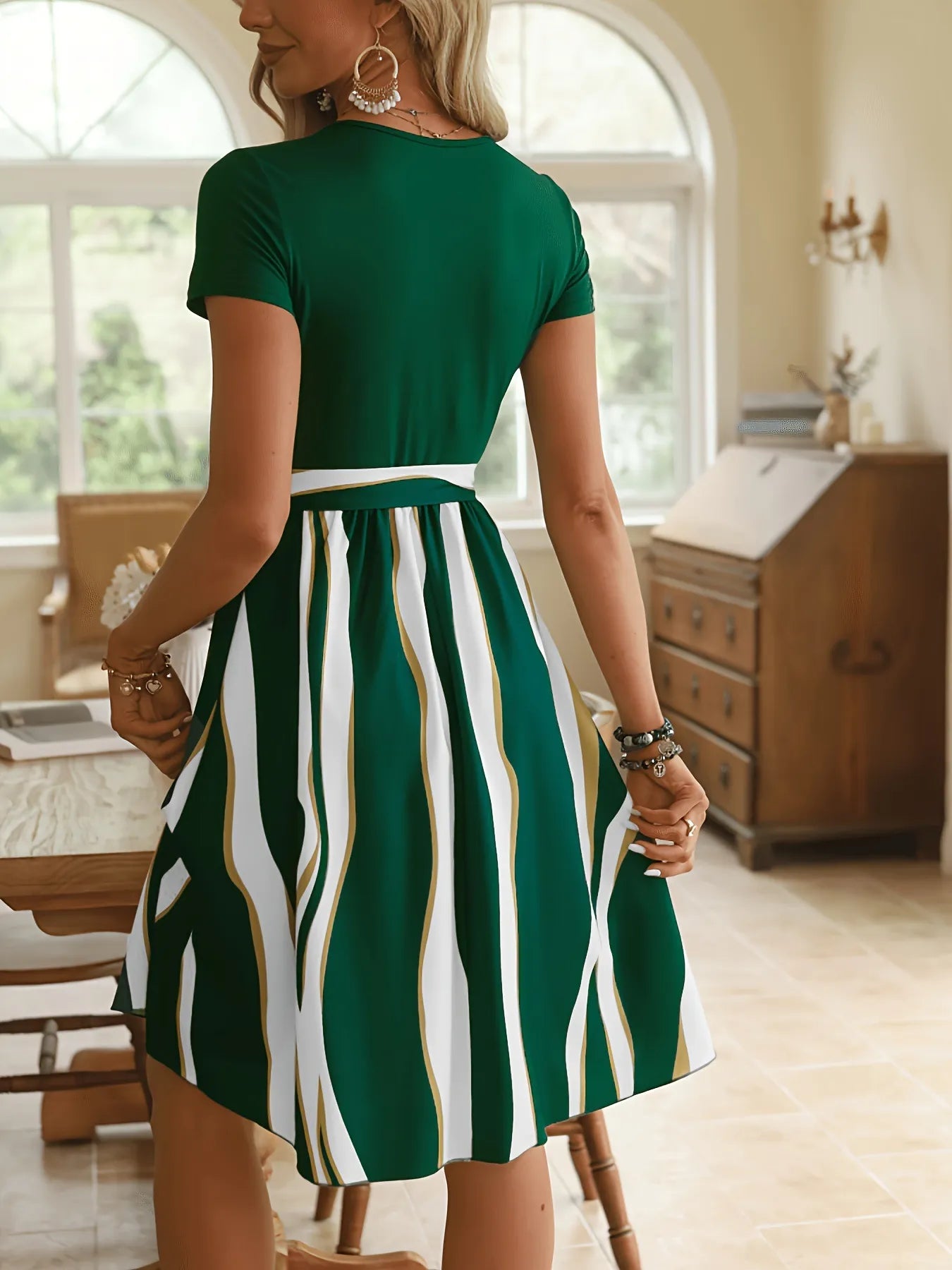 Sienna | Striped Midi Dress with Tie Belt at the Waist