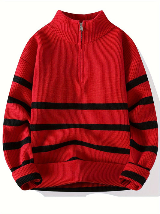 Pull rayé Talon Herr en tricot – Pull à quart de fermeture éclair pour automne/hiver
