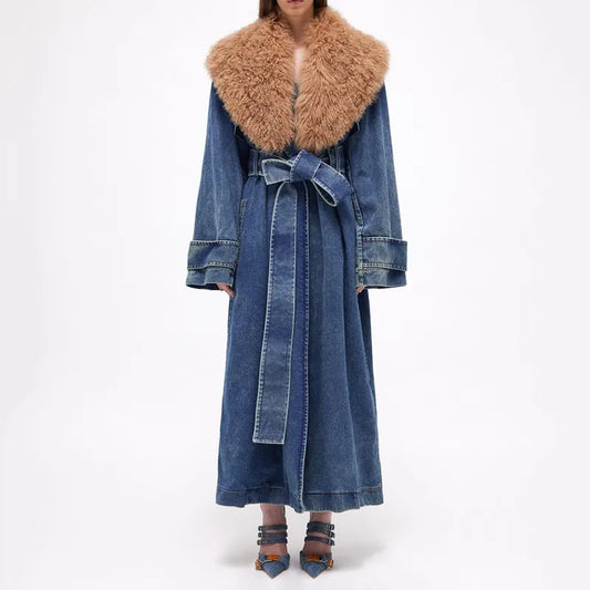 Dioraé Trendig Jeans Trenchcoat – Manteau d'extérieur élégant pour femme en denim