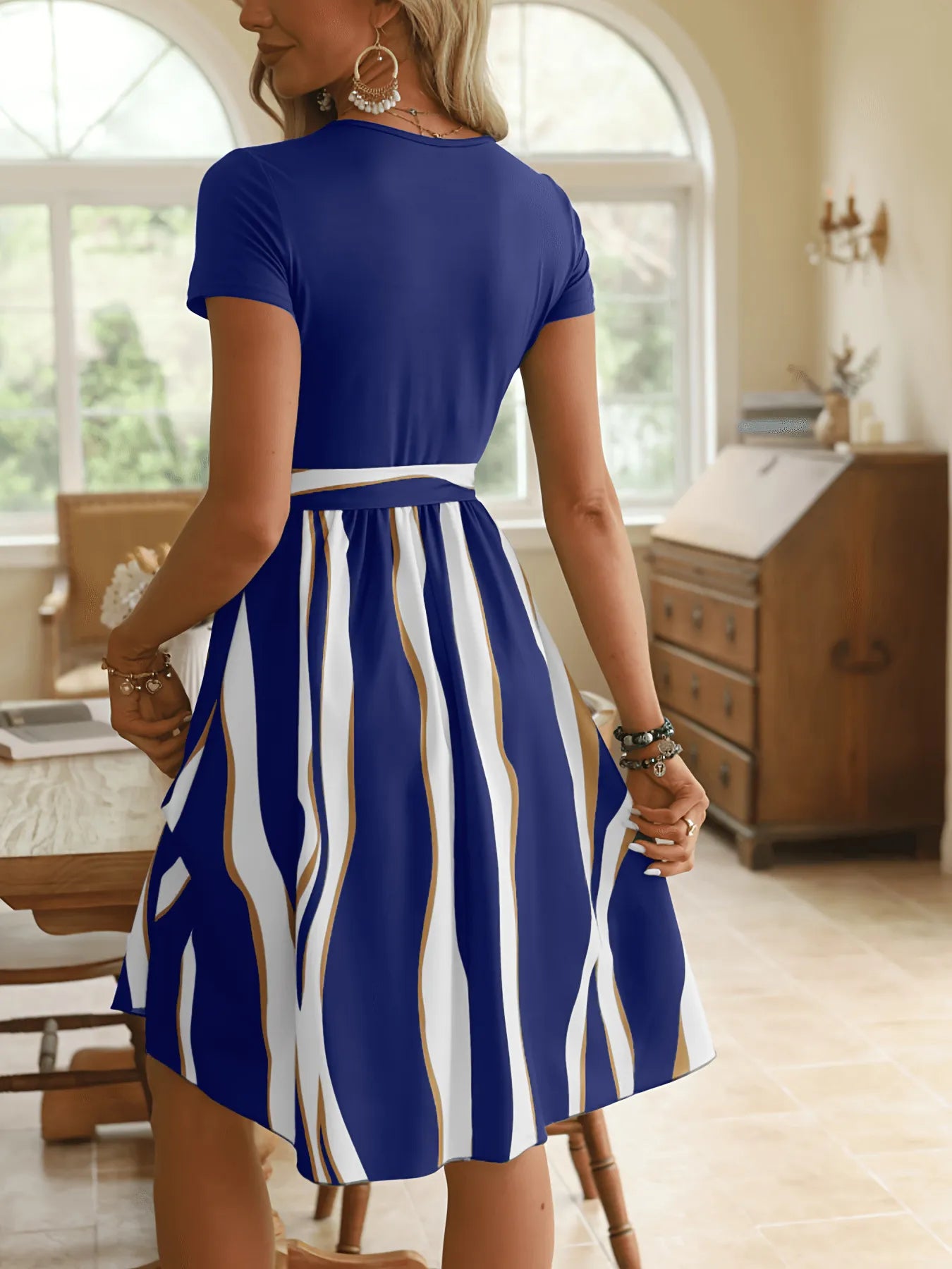 Sienna | Striped Midi Dress with Tie Belt at the Waist