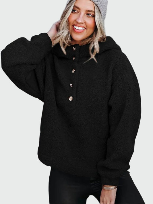 Vionette Dam Sweat à Capuche Doux – Élégant avec Détails Boutonnés