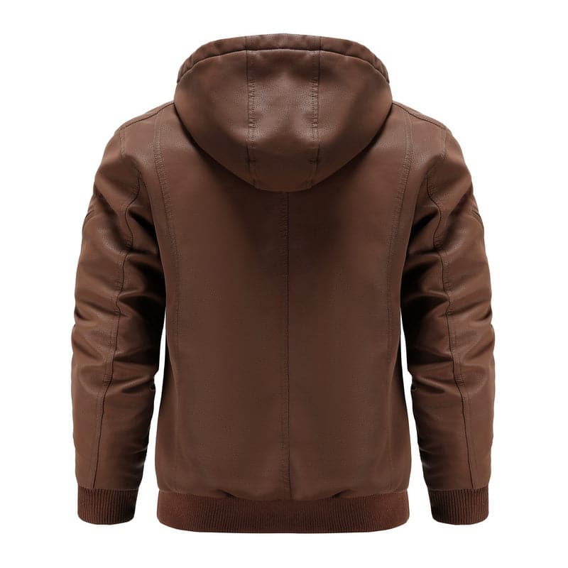 Stylish men's jacket in leather look – Hood with drawstring and ribbed cuff