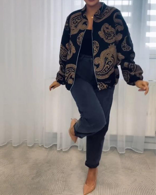 Lylisse – Veste Vintage Paisley à Fermeture Éclair – Veste Extérieure Élégante