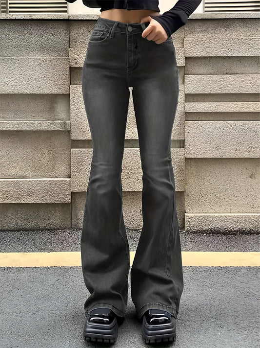 MIRA™ | Jean stretch Flare avec détail Moustache et taille haute