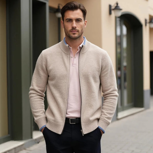 NOEL | Cardigan zippé en laine mérinos véritable pour homme