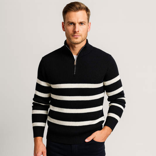 Rickard | Pull à demi-fermeture éclair rayé pour homme – Doux et élégant