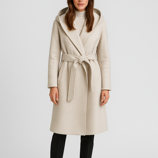 Carina | Manteau d'hiver long pour femme avec ceinture et capuche