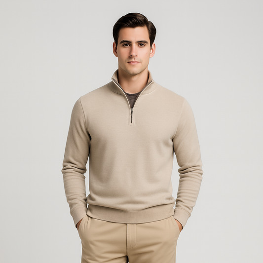 Eliasar | Sweat à demi-fermeture éclair pour homme – Mélange de coton avec col côtelé