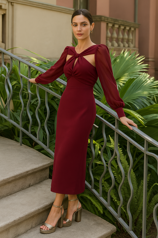 ALINA | Élégante robe midi avec décolleté brodé