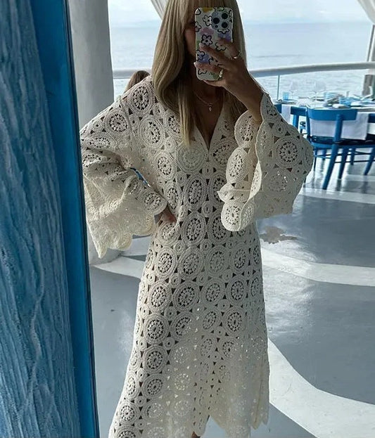 Delina | Robe d'été au crochet en coton avec larges manches