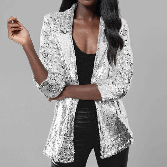 Lúmira – Blazer à paillettes pour femme avec coupe sur mesure et manches longues