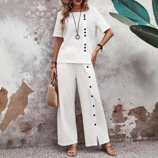 Selene | Ensemble deux pièces avec boutons asymétriques et pantalons larges