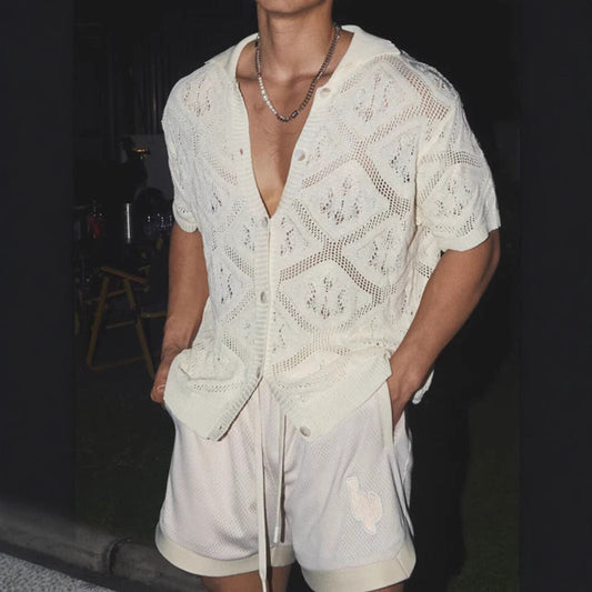 NOAH | Gilet homme tricoté avec structure en dentelle et coupe oversize