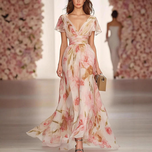Robe longue Serenia – Élégance florale en mouvement