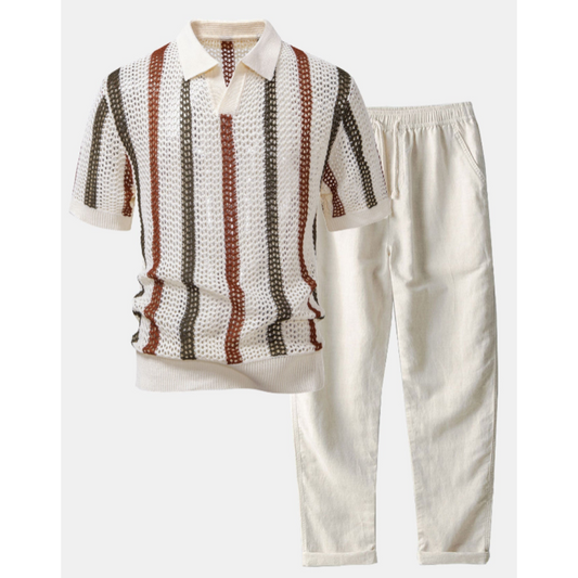 SEM™ | Ensemble d'été avec polo en crochet & pantalon en lin