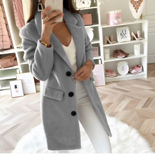 Manteau trench long pour femmes en matière Teddy style chaud
