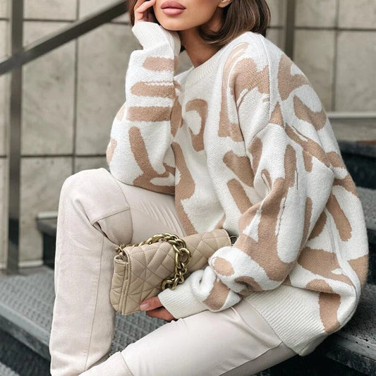 Pull Wilhelmina pour femme avec impression graphique – Pull tricoté à col rond