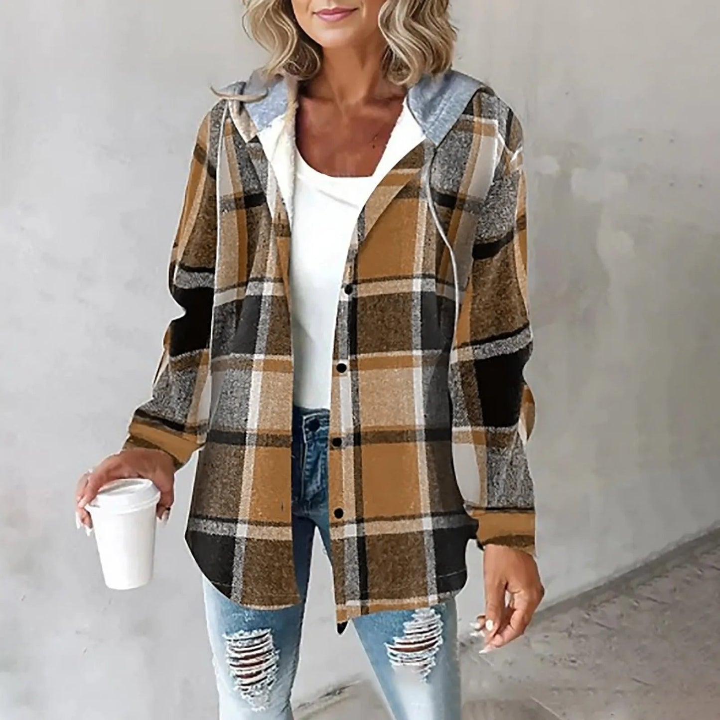 VILA™ | Flanelljacka med Hoodie i Mjuk Borstad Kvalitet