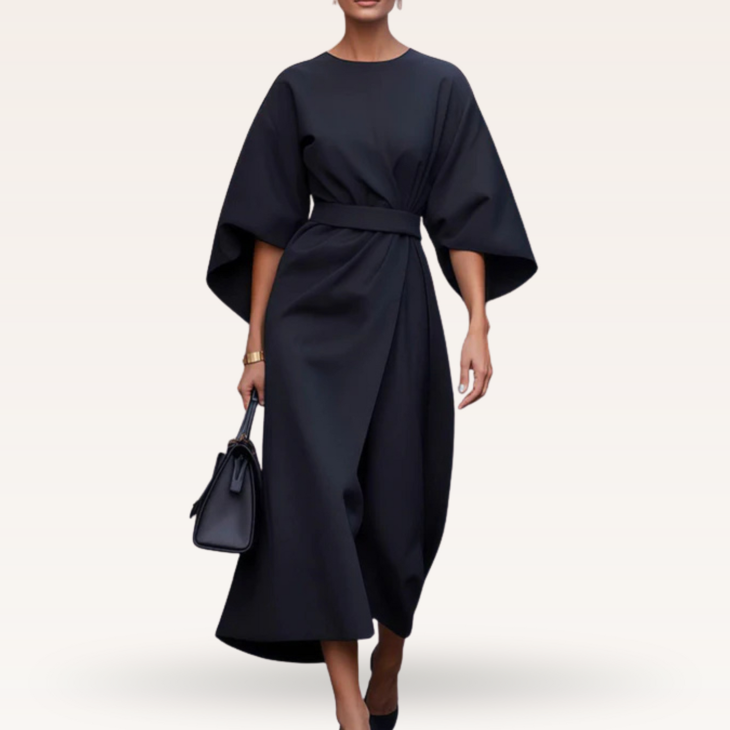 Milena | Elegant Midiklänning med Markerad Midja