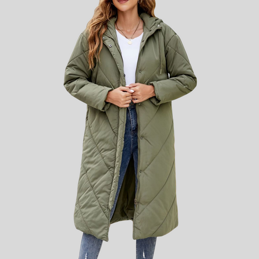 Zelia – Veste d'hiver longue chaude pour femmes avec capuche ajustable