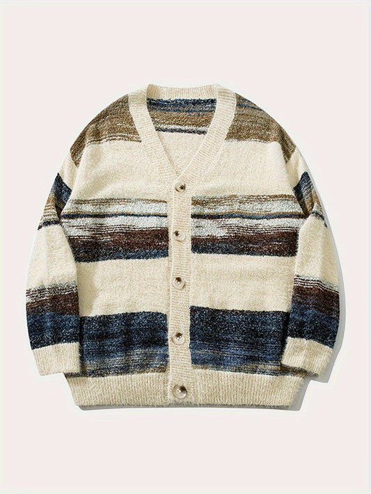 Sture Élégant Rétro Cardigan Rayé – Pull Tricoté Stylé pour Hommes