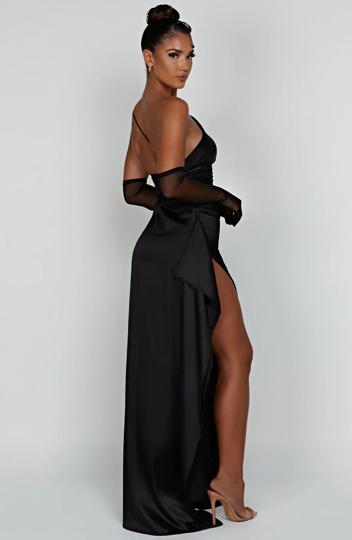 Sélène | Pleated Satin Dress with One Shoulder