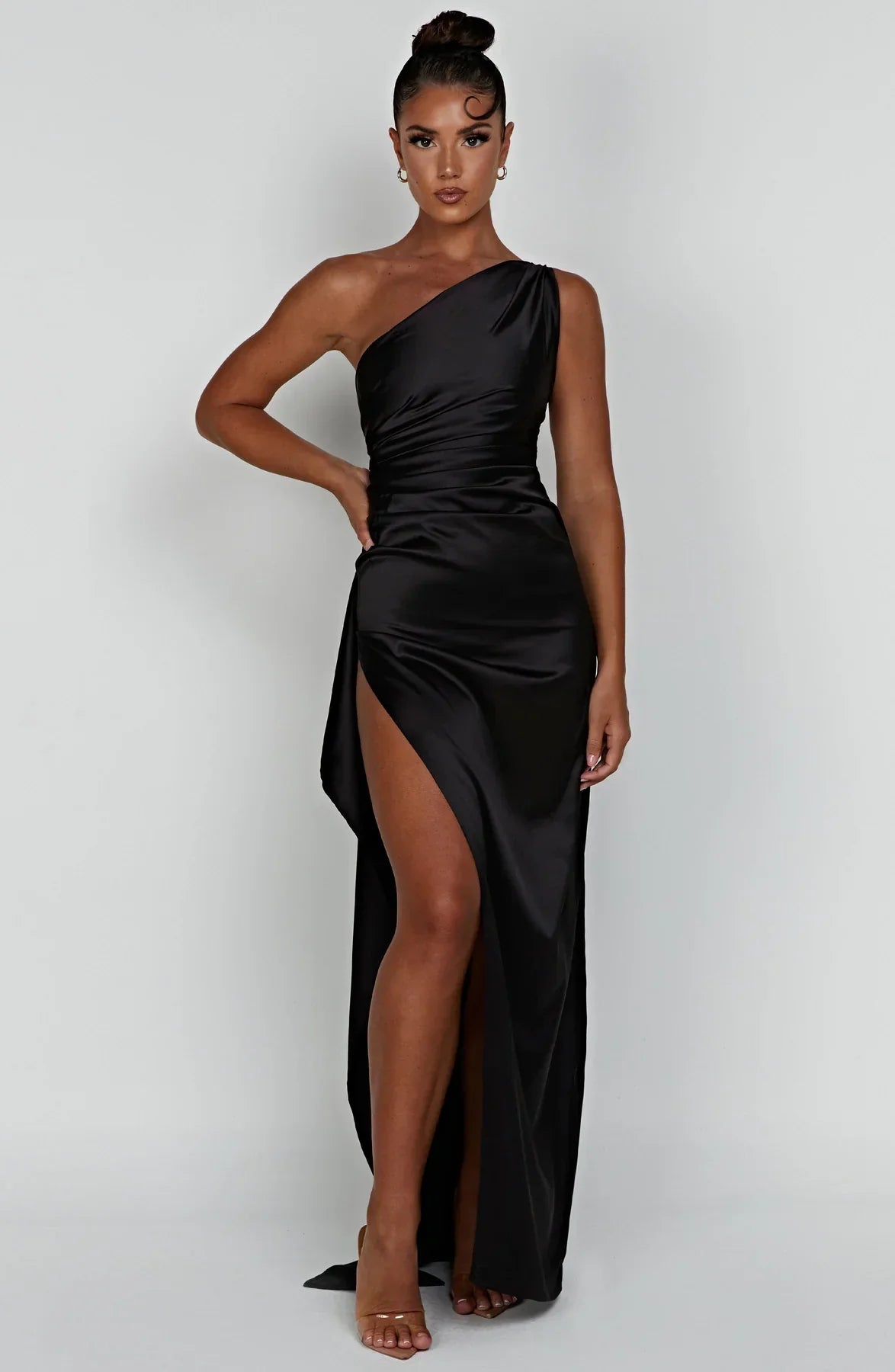 Sélène | Pleated Satin Dress with One Shoulder