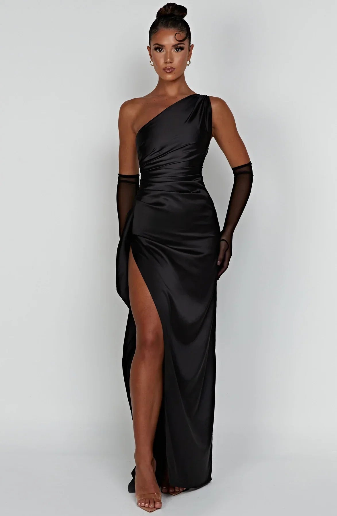 Sélène | Pleated Satin Dress with One Shoulder