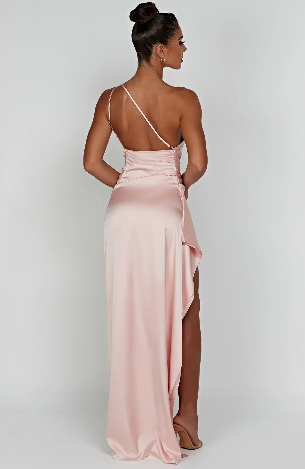 Sélène | Pleated Satin Dress with One Shoulder