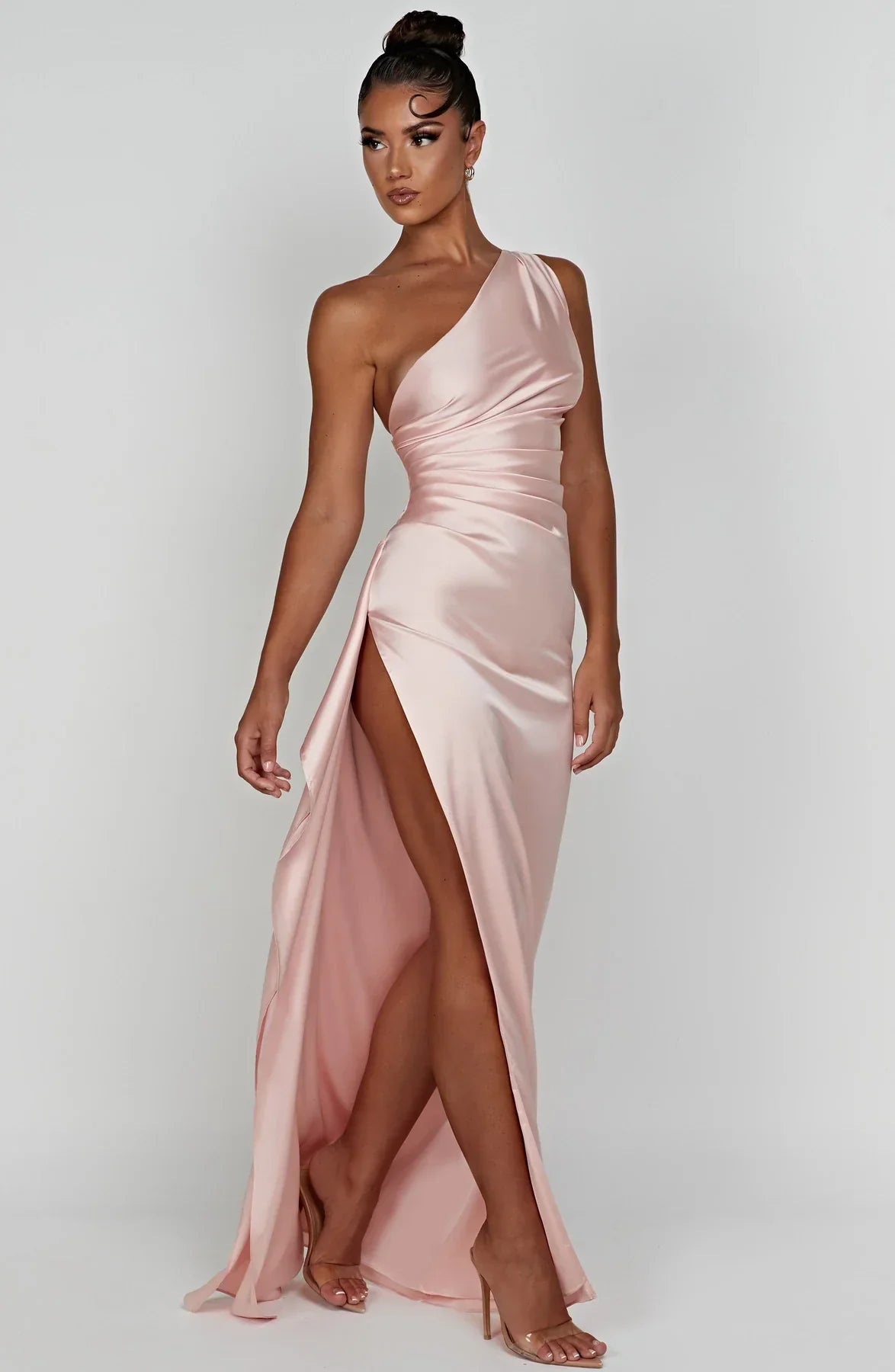 Sélène | Pleated Satin Dress with One Shoulder