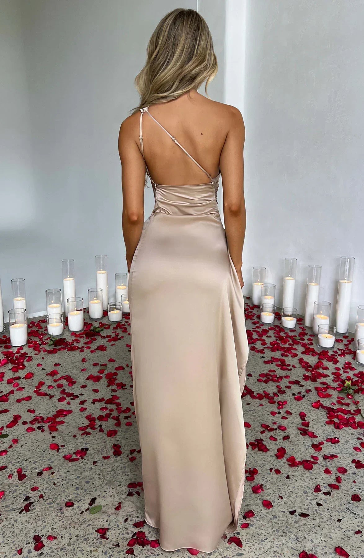 Sélène | Pleated Satin Dress with One Shoulder