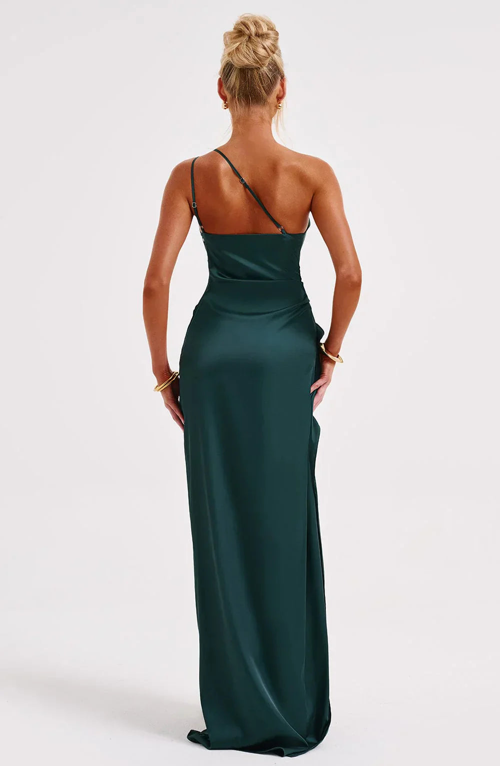 Sélène | Pleated Satin Dress with One Shoulder