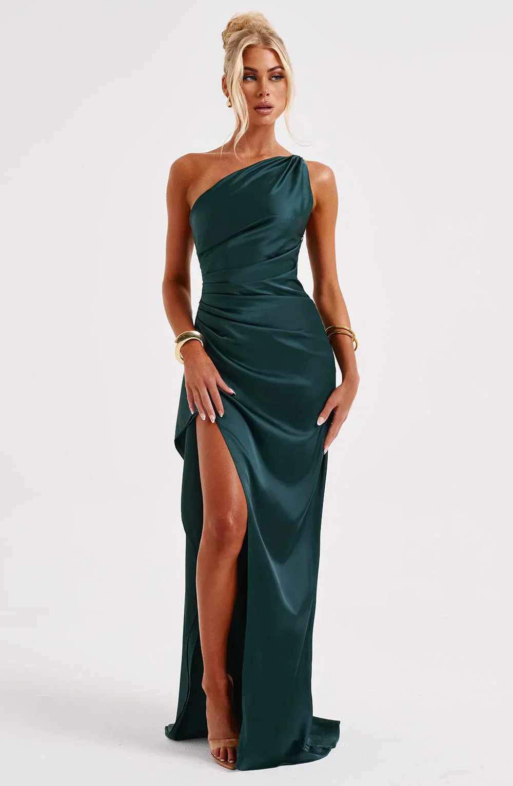 Sélène | Pleated Satin Dress with One Shoulder