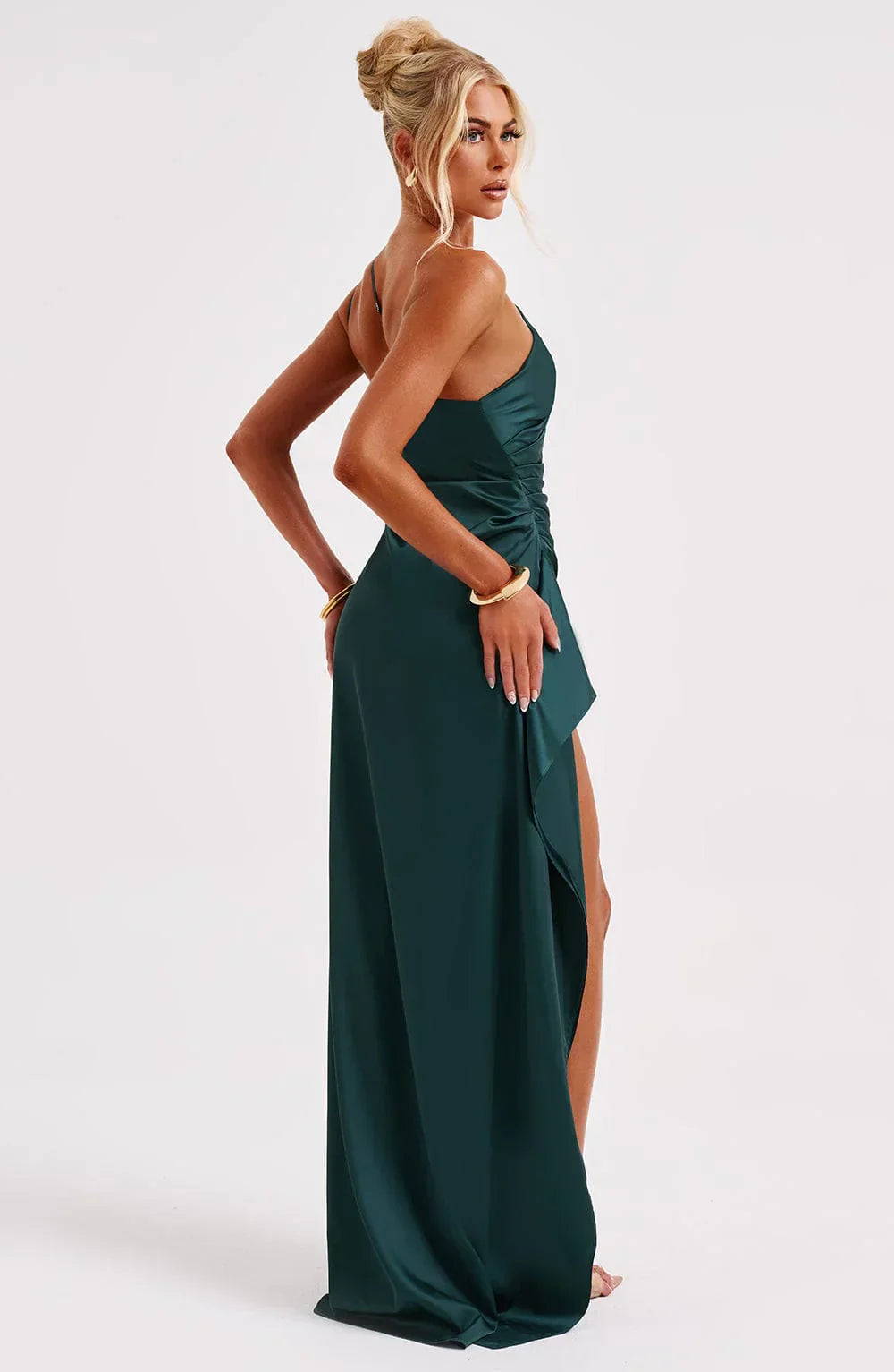 Sélène | Pleated Satin Dress with One Shoulder