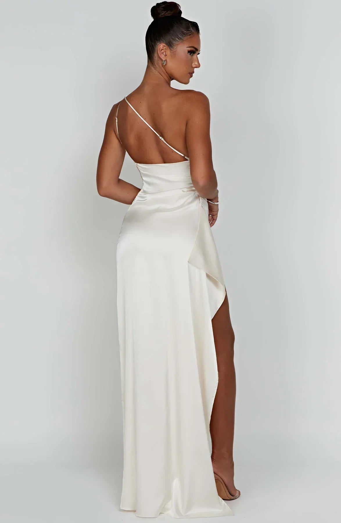 Sélène | Pleated Satin Dress with One Shoulder
