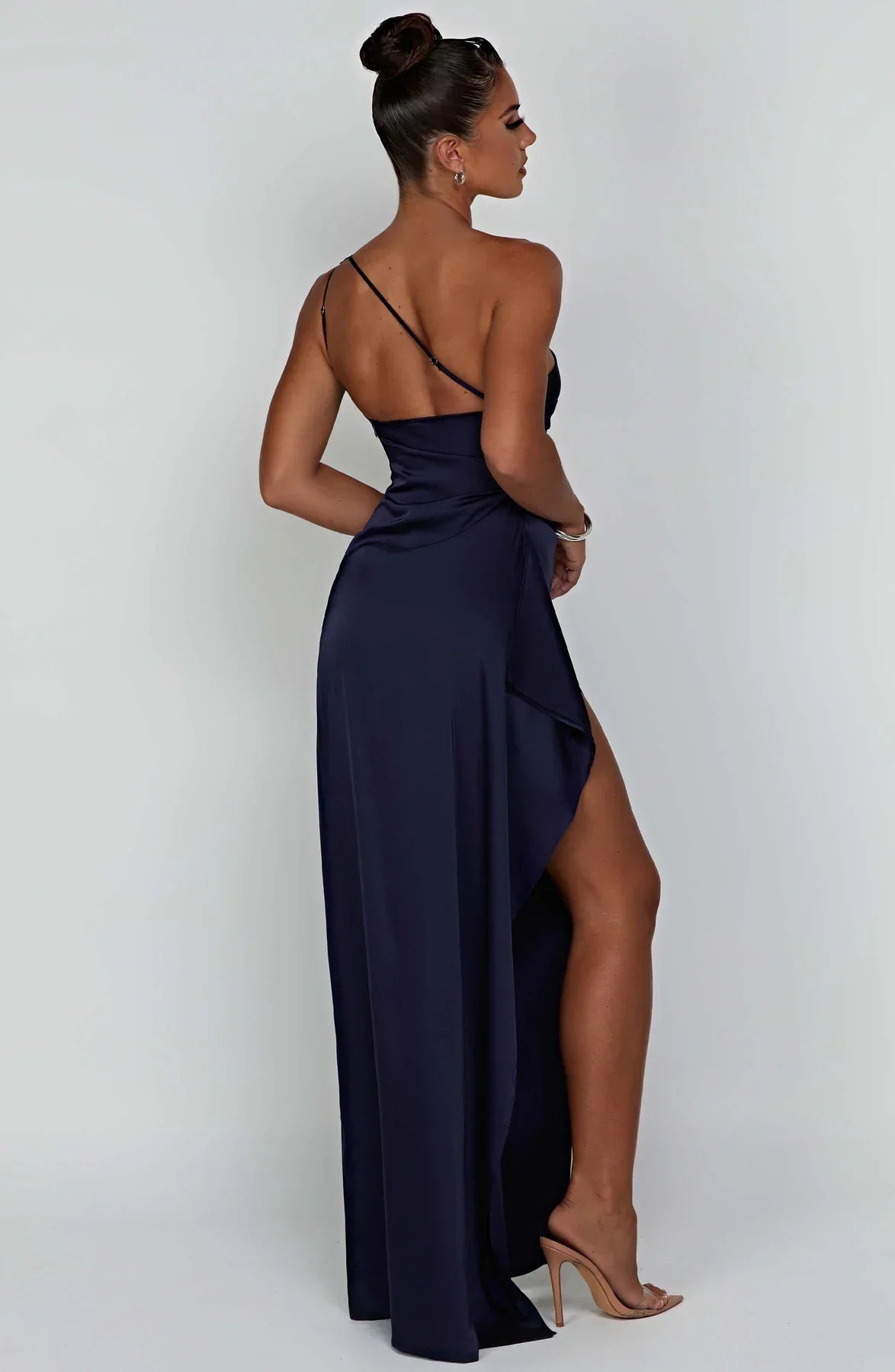 Sélène | Pleated Satin Dress with One Shoulder