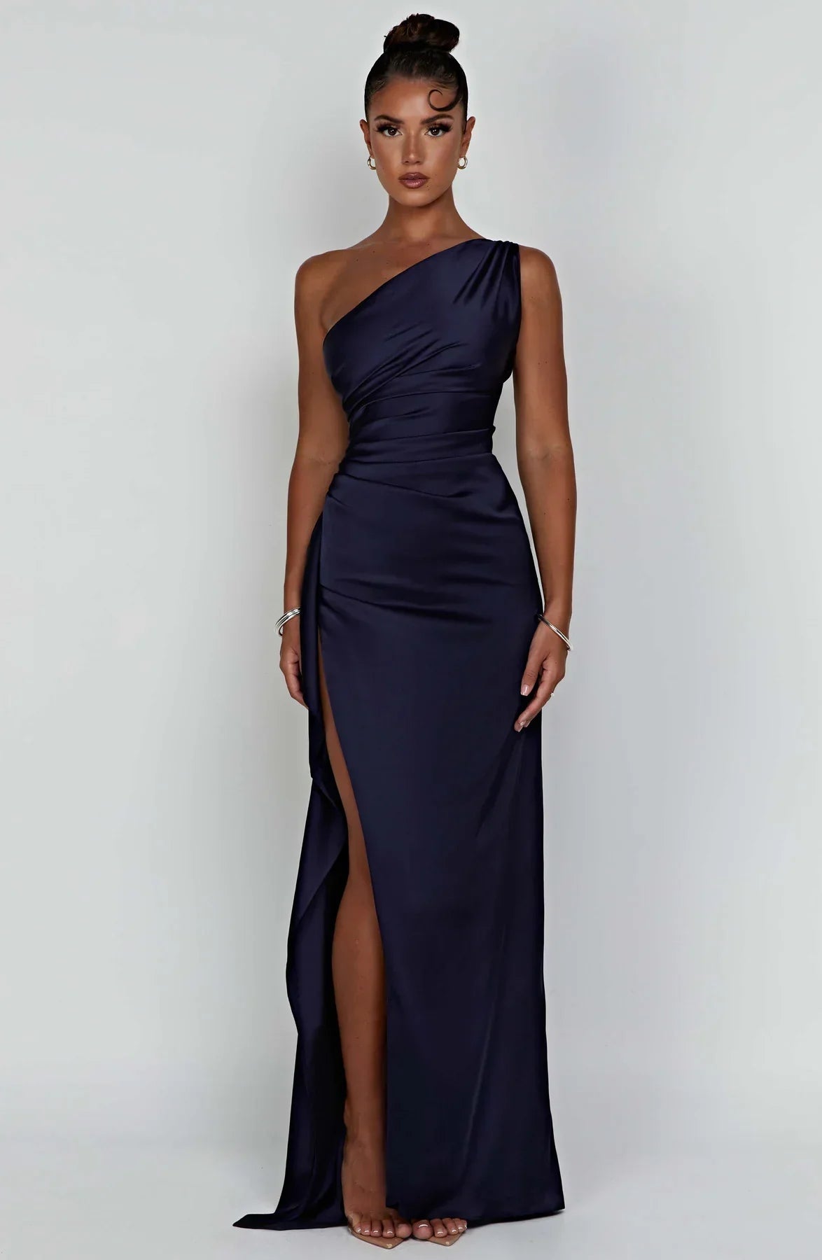 Sélène | Pleated Satin Dress with One Shoulder