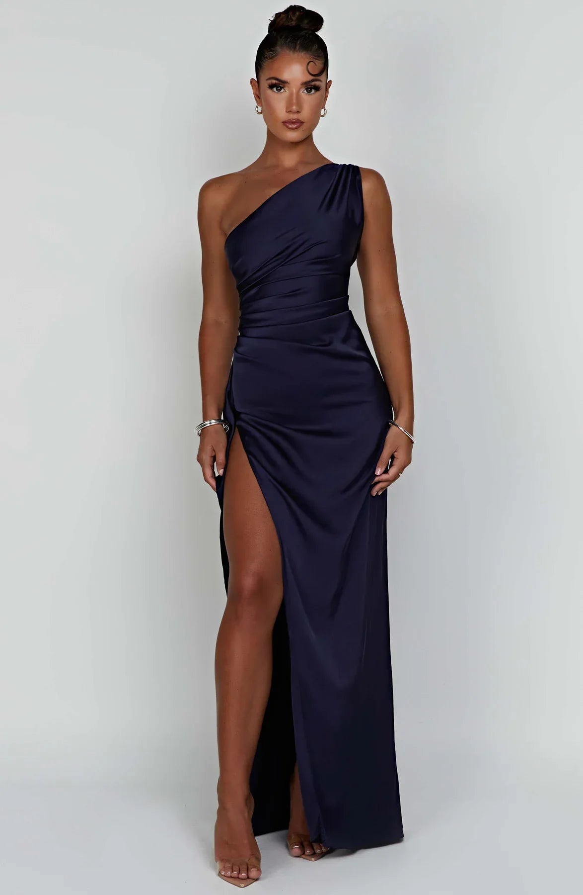 Sélène | Pleated Satin Dress with One Shoulder