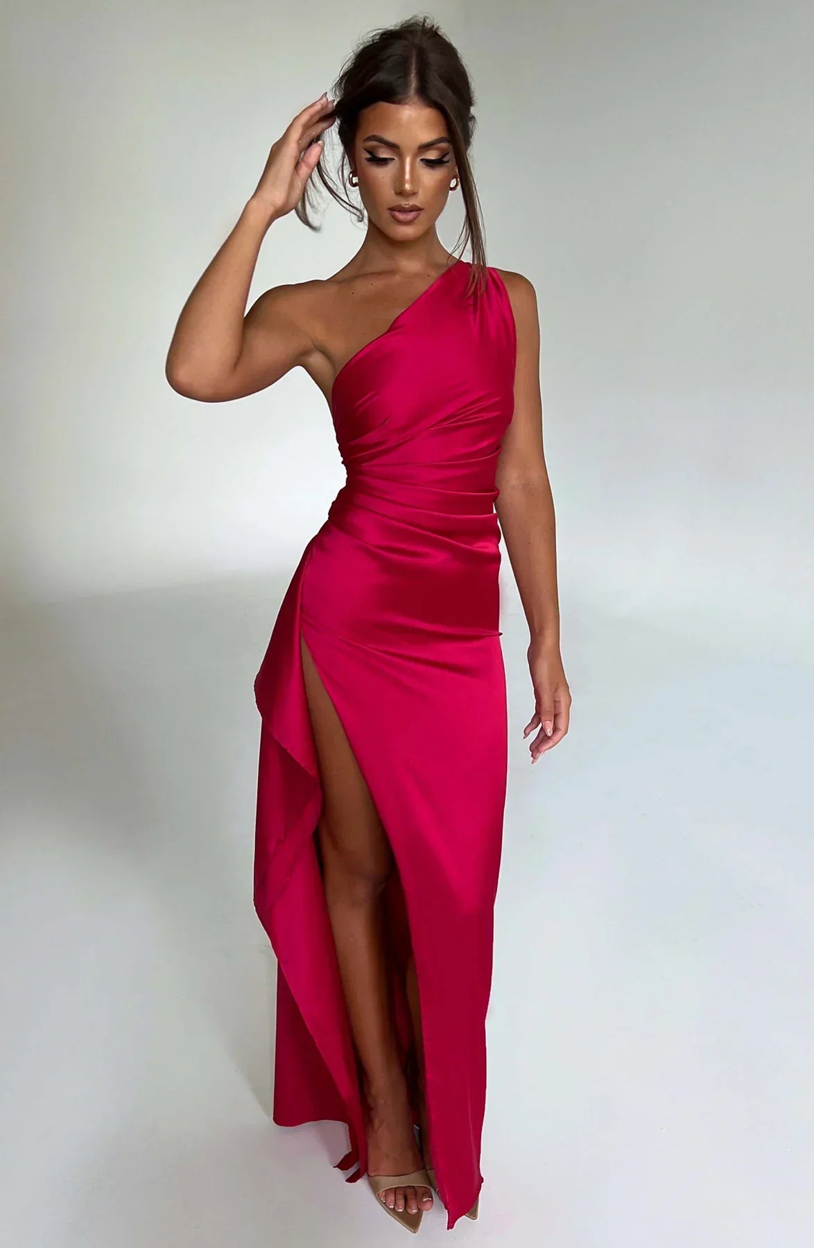 Sélène | Pleated Satin Dress with One Shoulder