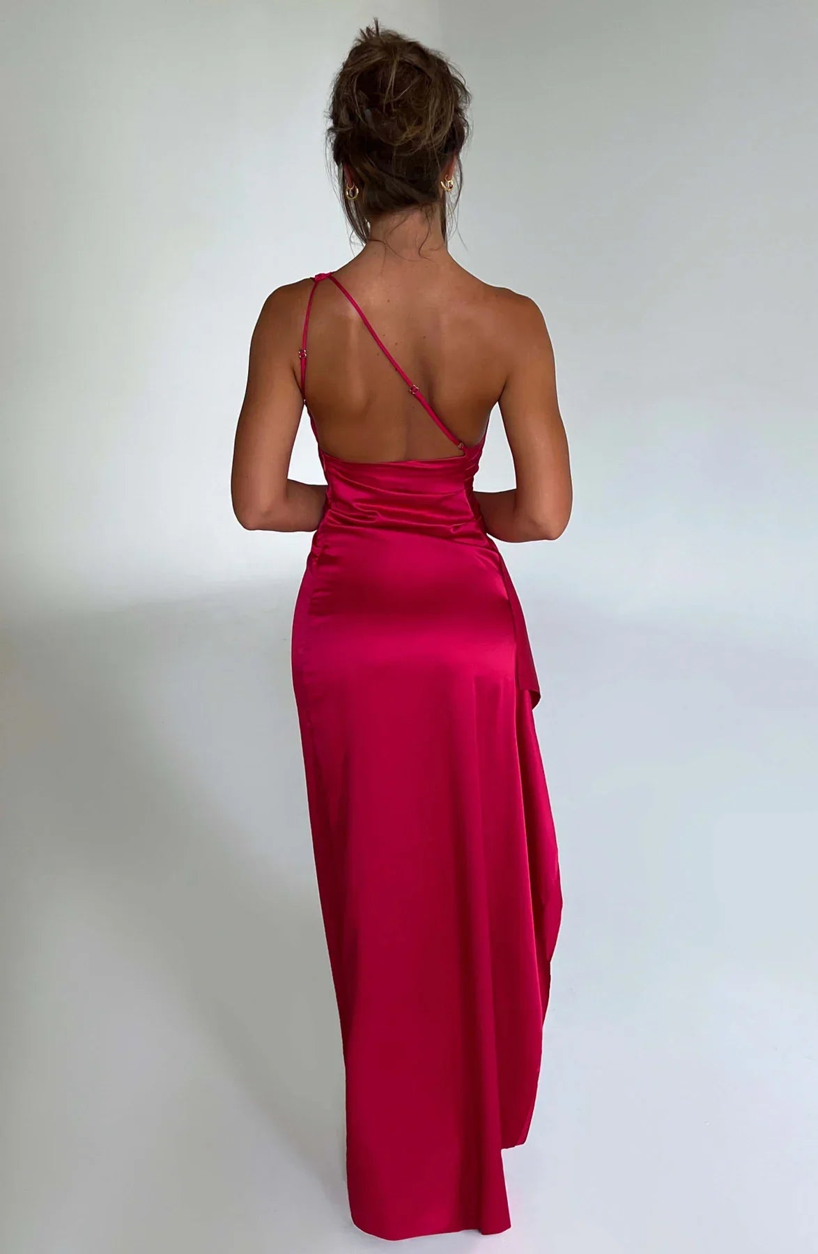 Sélène | Pleated Satin Dress with One Shoulder