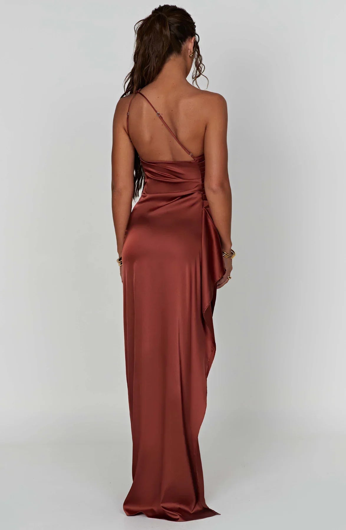 Sélène | Pleated Satin Dress with One Shoulder