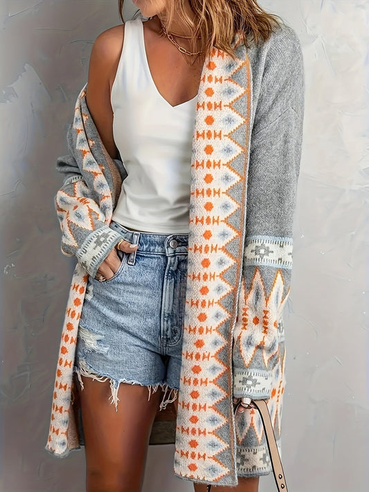 Élodie™ | Cardigan en laine tricotée à motif géométrique