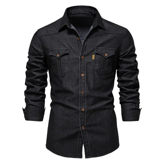 Elias – Chemise en denim intemporelle avec fermeture à boutons et col classique