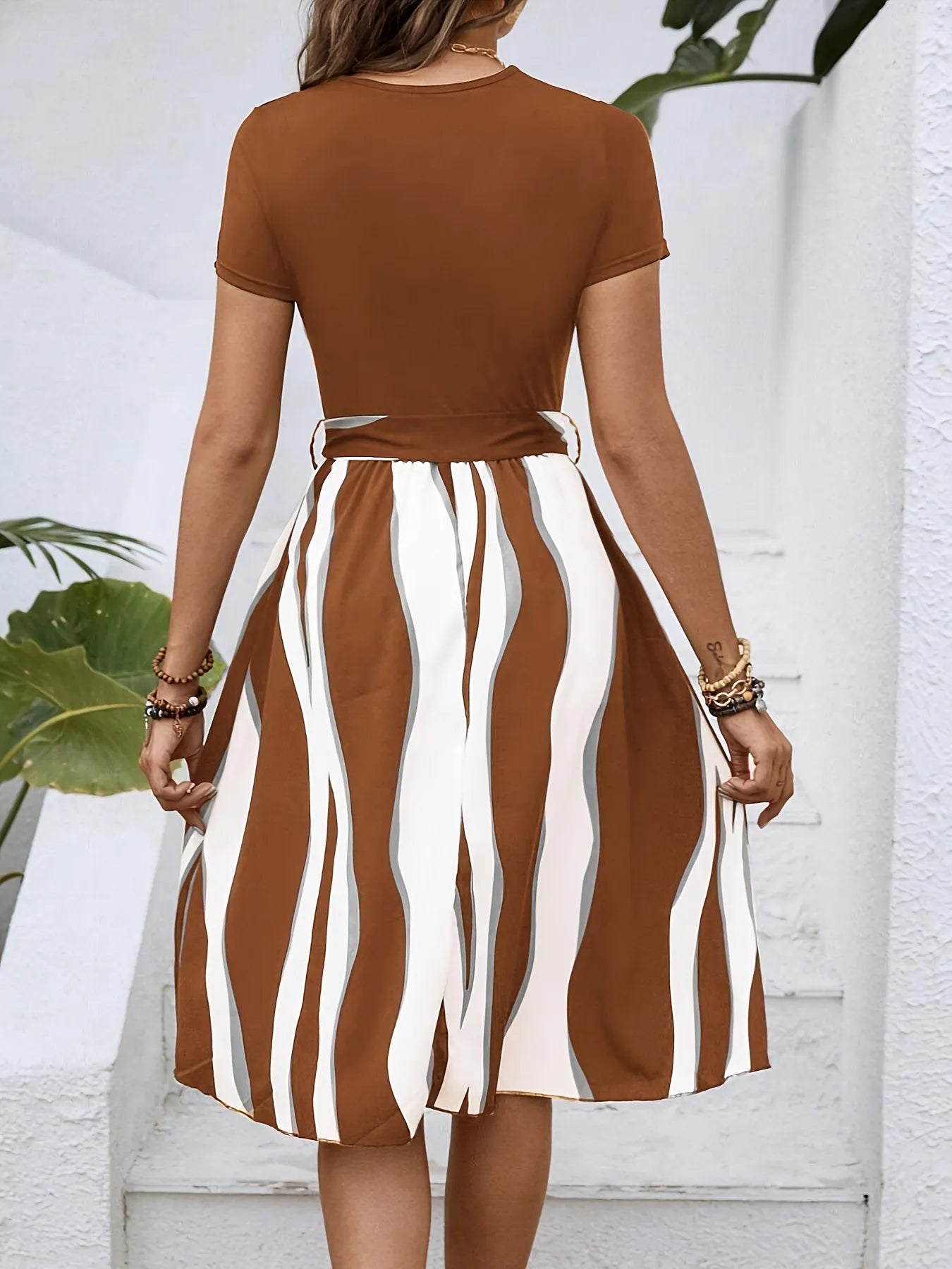Sienna | Striped Midi Dress with Tie Belt at the Waist