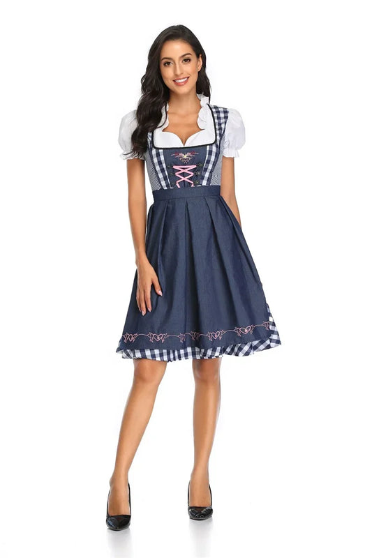 Robe Dirndl bleue bavaroise pour femme – Parfaite pour les fêtes d'Oktoberfest
