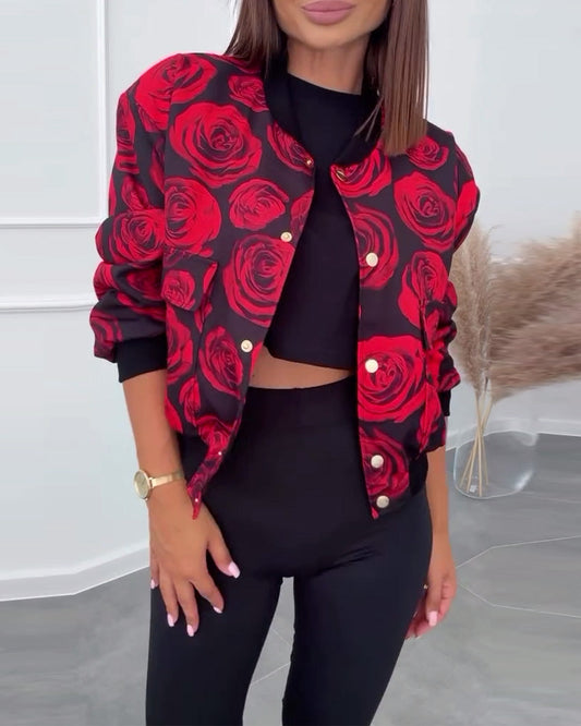 Vellissea – Veste décontractée avec boutons-pression roses – Vêtement d'extérieur tendance pour femmes